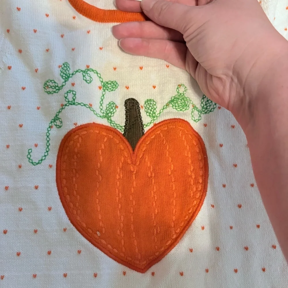 Gymboree Pumpkin Orange Embroidered Dress Sz 7 White Dot Fall Girls Kids